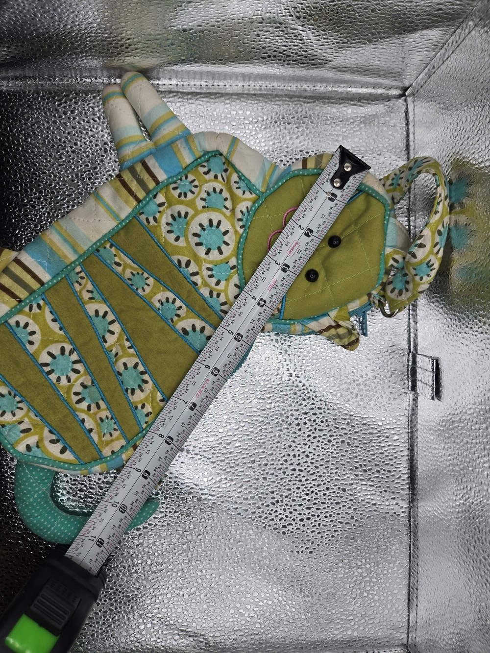 Sassy Pet Saks Whimsical Quilted Cat Crossbody Bag in Lime & Teal - Picture 7 of 8